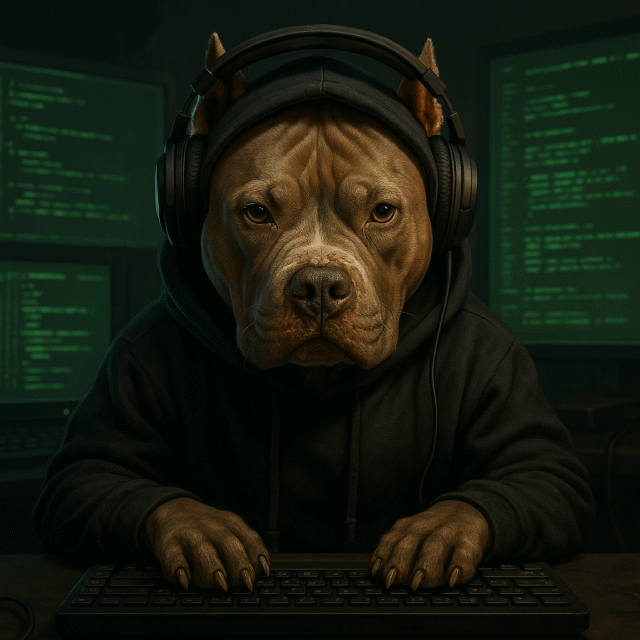 A dog dressed as a hacker